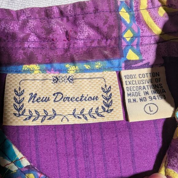 Vtg 1990s New Direction Blue Purple Patchwork Floral Mandarin Collar Jacket Sz L - Picture 3 of 3